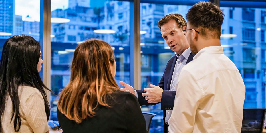The new Fressnapf CEO, Matt Simister, chatting with colleagues at the opening of the Asia Office in Hong Kong. The new Fressnapf CEO, Matt Simister, chatting with colleagues at the opening of the Asia Office in Hong Kong.