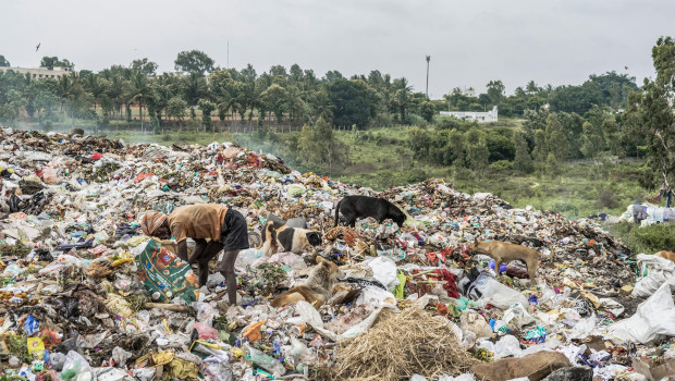 Waste picker in Bangalore, India. Waste picker in Bangalore, India.