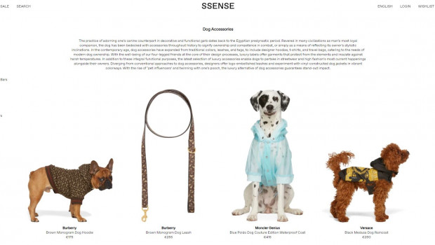 Now for dogs too – a fashion collection at Ssense (Screenshot ssense.com).