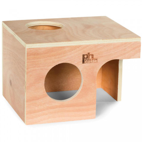 These wooden huts are unvarnished with two round crawl holes and one larger corner opening. Small animals will love them for playing around, hiding under or sleeping in.
