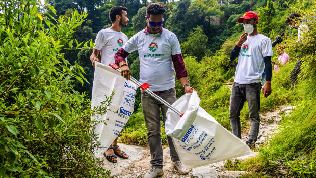 Helpers collected plastic all over the world, here in Dharamsala, India.