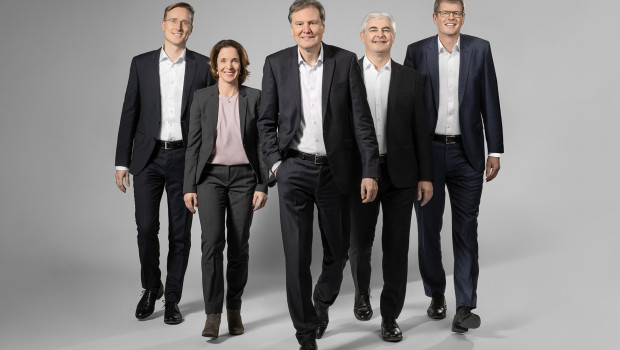 The appointment of two new members brings the complement of the Symrise executive board to five: (from left) Jörn Andreas (Scent & Care), Stephanie Coßmann (HR), Heinz-Jürgen Bertram (CEO), Jean-Yves Parisot (Taste, Nutrition, Health) and Olaf Klinger (CFO).